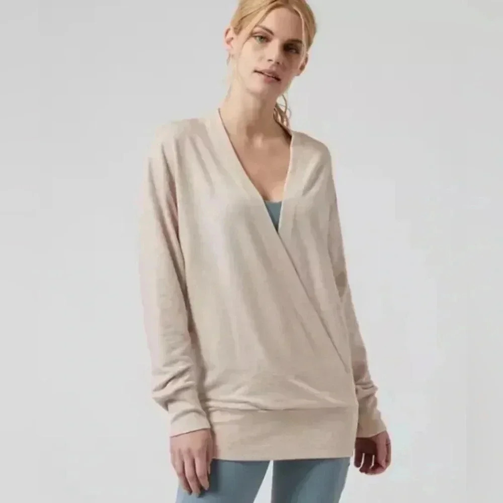 Athleta Purana V-Neck Wrap Pink Sweatshirt Size Small Long sleeve comfort